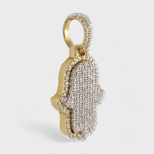 14k Yellow Gold Diamond Hamsa Pendant image 1