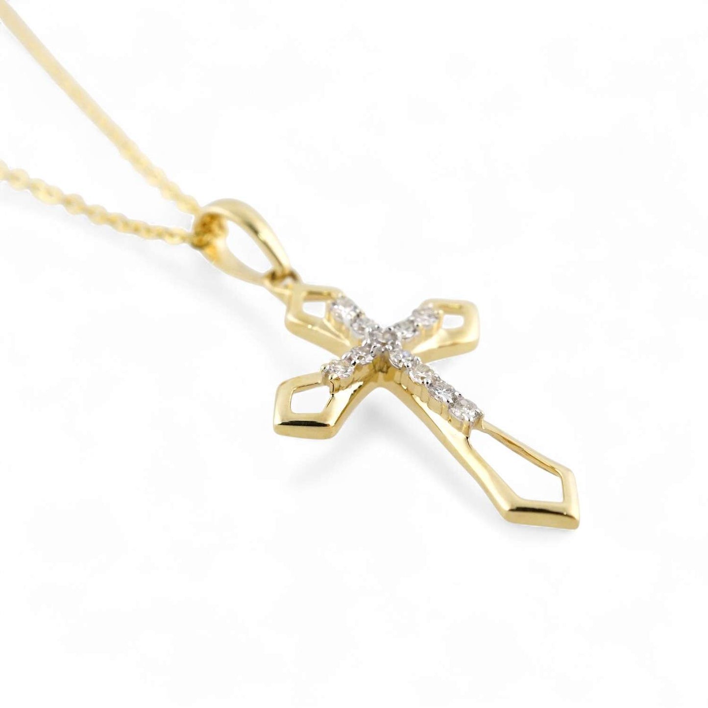 14k Yellow Gold Diamond Cross Chain image 2