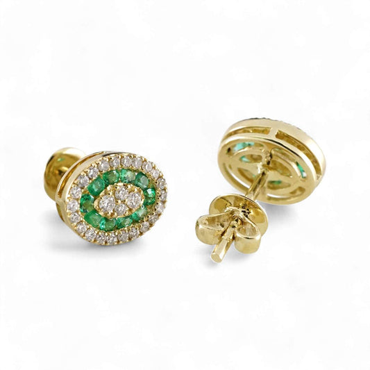14k Yellow Gold Diamond Green Oval Earring image 1