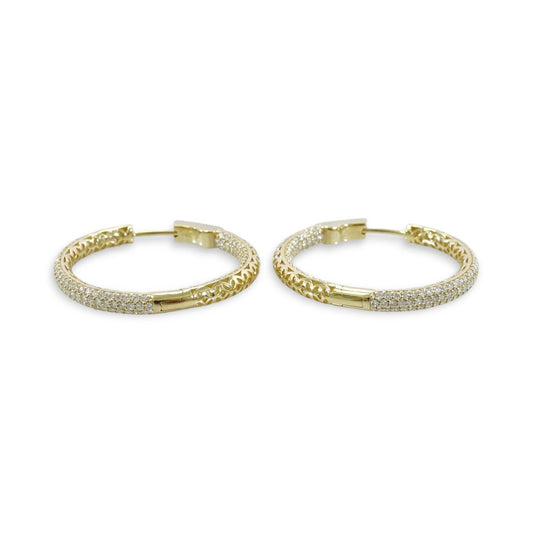 14k Diamond Gold Hoops 2 Inches image 1