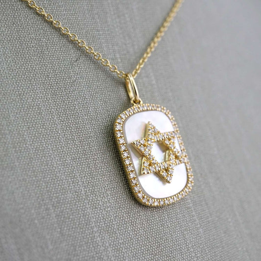 14k Yellow Gold Diamond David Star Pendant Chain image 1