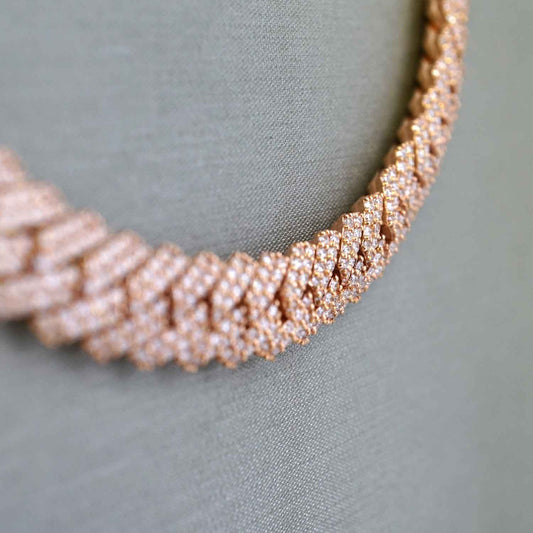 10K Rose Gold Full Diamond Prong Setting Chain image 1