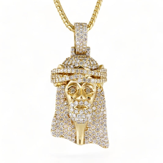 14k Gold Diamond Jesus Face Pendant image 1