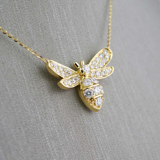 14k Yellow Gold Diamond Bee Pendant Chain image 1