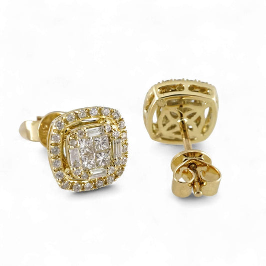 14k Yellow Gold Diamond Square Studs image 1