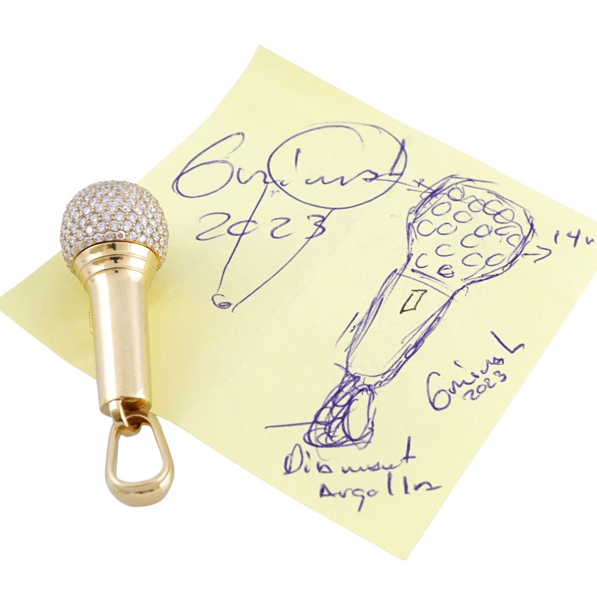 14k Gold Diamond Microphone Pendant image 2