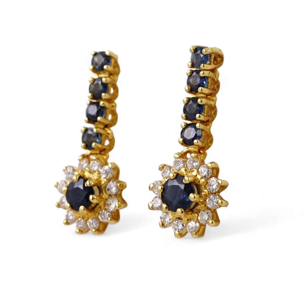 14k Yellow Gold Diamond Sapphire Earring image 2
