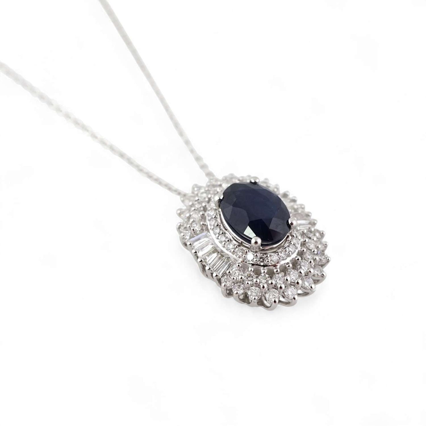14k White Gold Diamond Sapphire Pendant Chain image 2