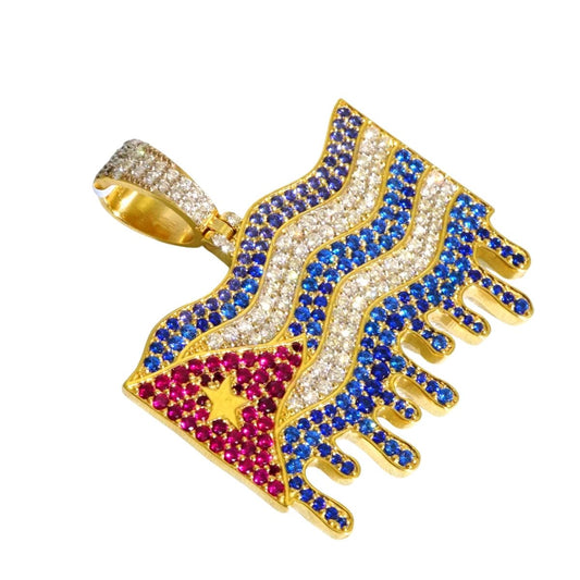 14k Gold Diamond Cuban Flag Pendant image 1