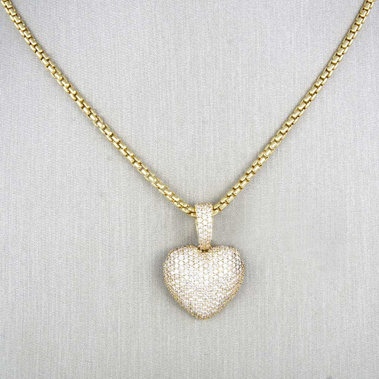 14k Yellow Gold Full Diamond Heart Pendant image 1