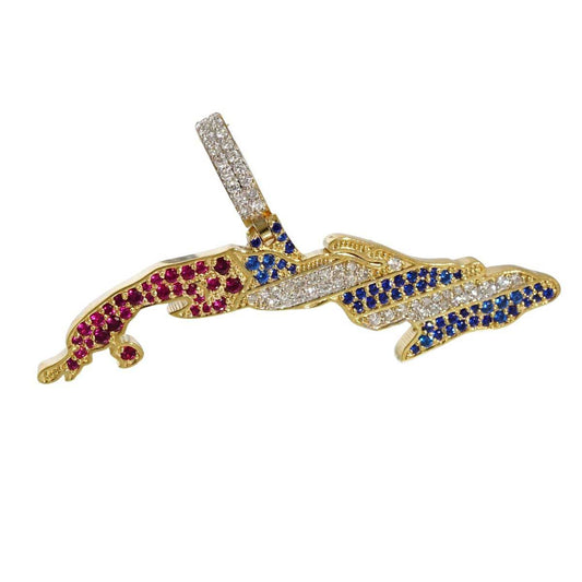 14k Gold Diamond Cuban Map Pendant image 1
