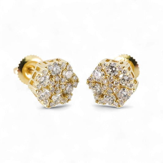 14k Yellow Gold Diamond Hexagonal Flower Earring image 1