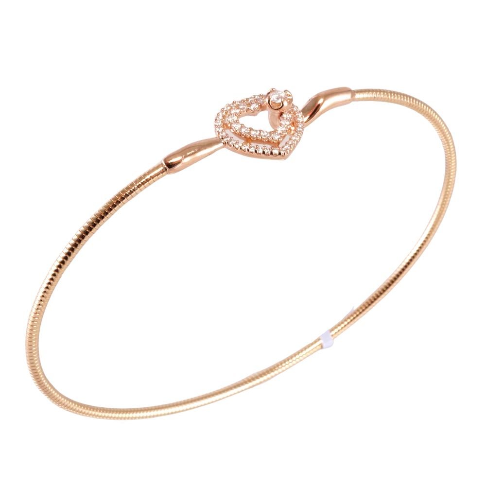 14k White Gold Diamond Heart Bangle - Rose Gold image