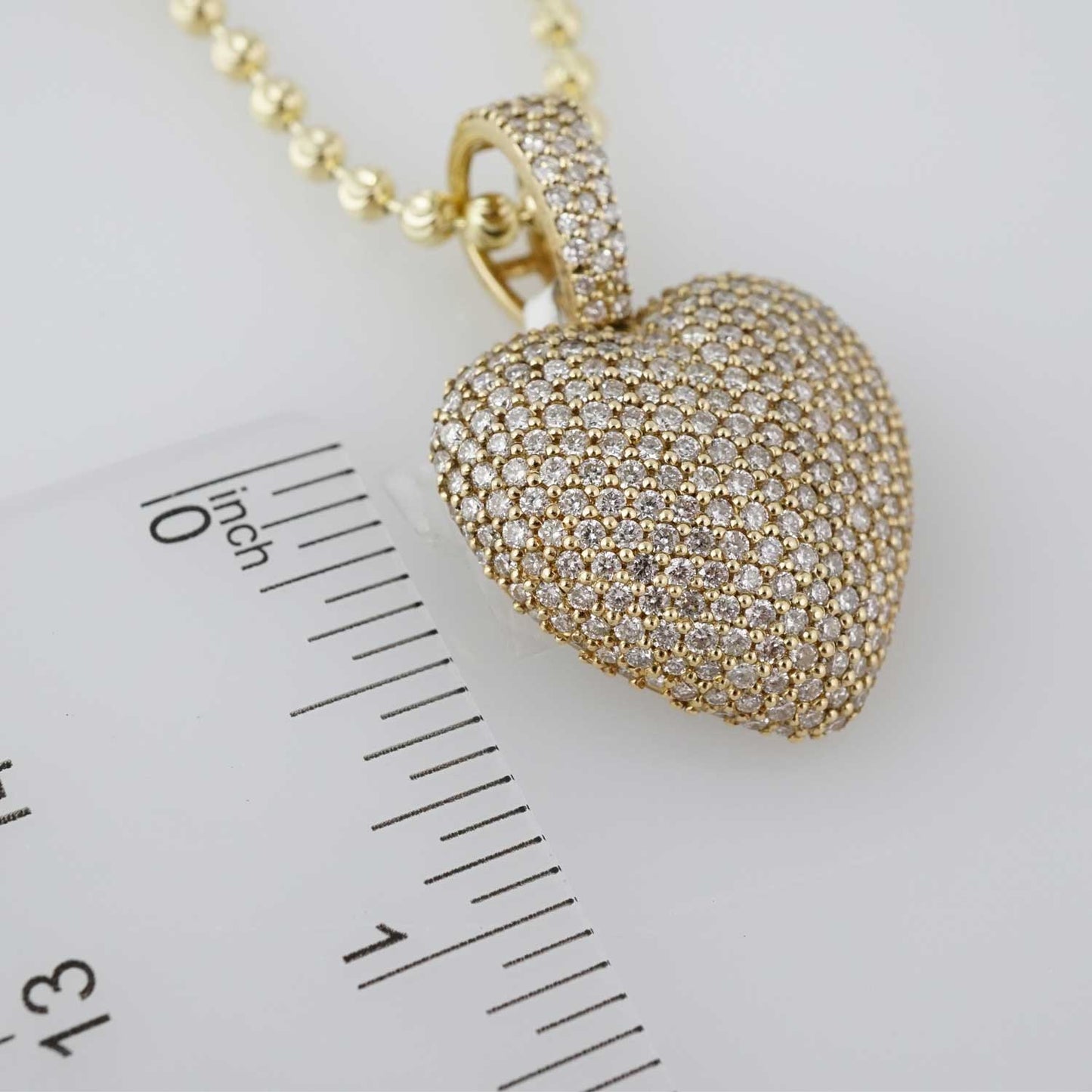 14k Yellow Gold Iced Heart Ball Chain image 2