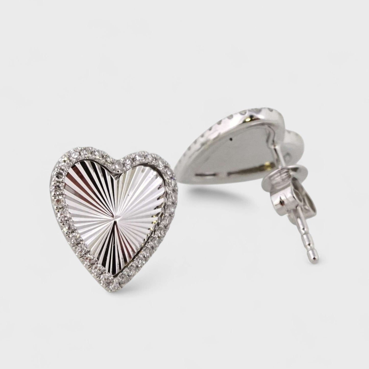 14k White Gold Diamond Heart Stud Earrings image 1