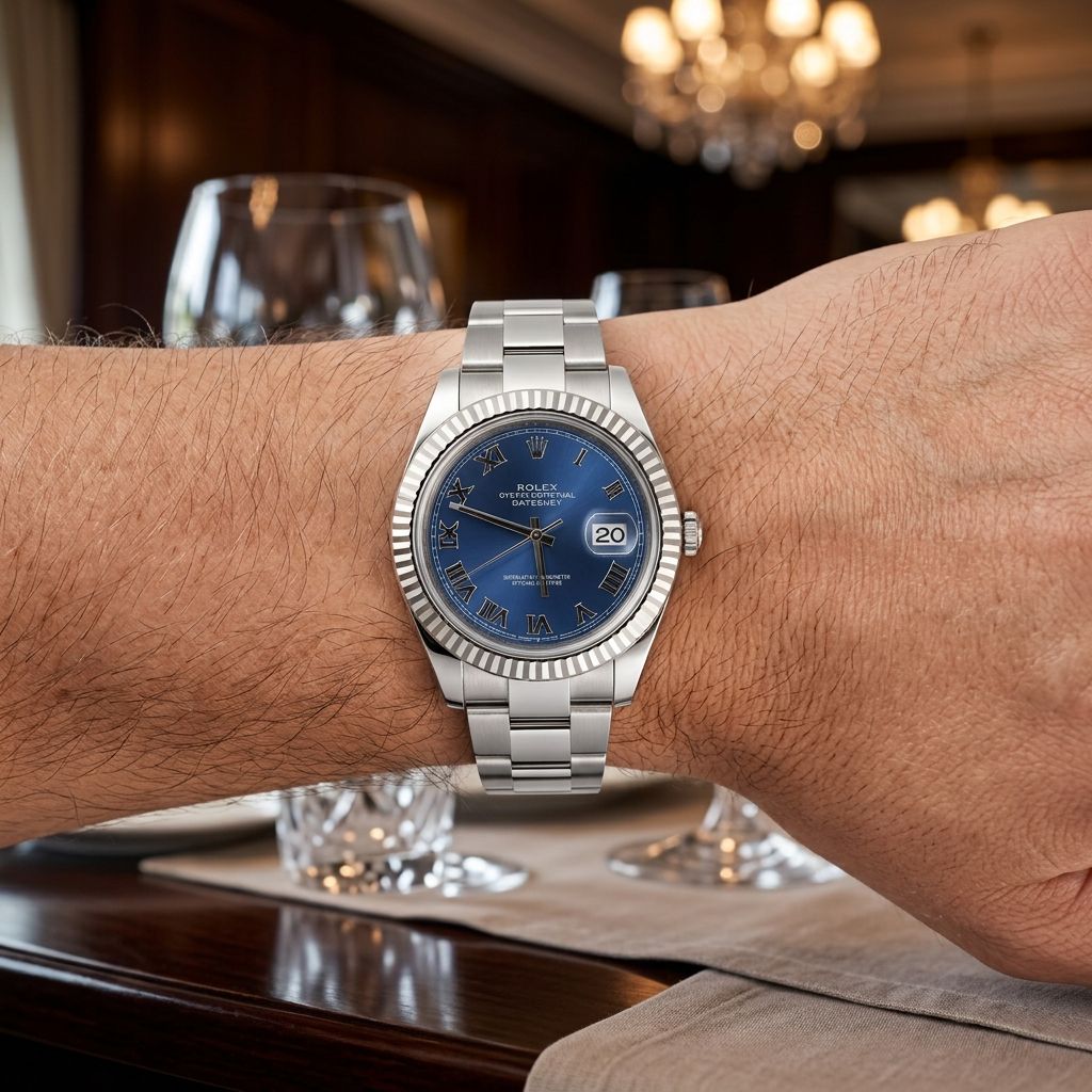 Rolex Dayjust Blue Roman Satinaless Steel 41mm 116334 - Pre-Owned