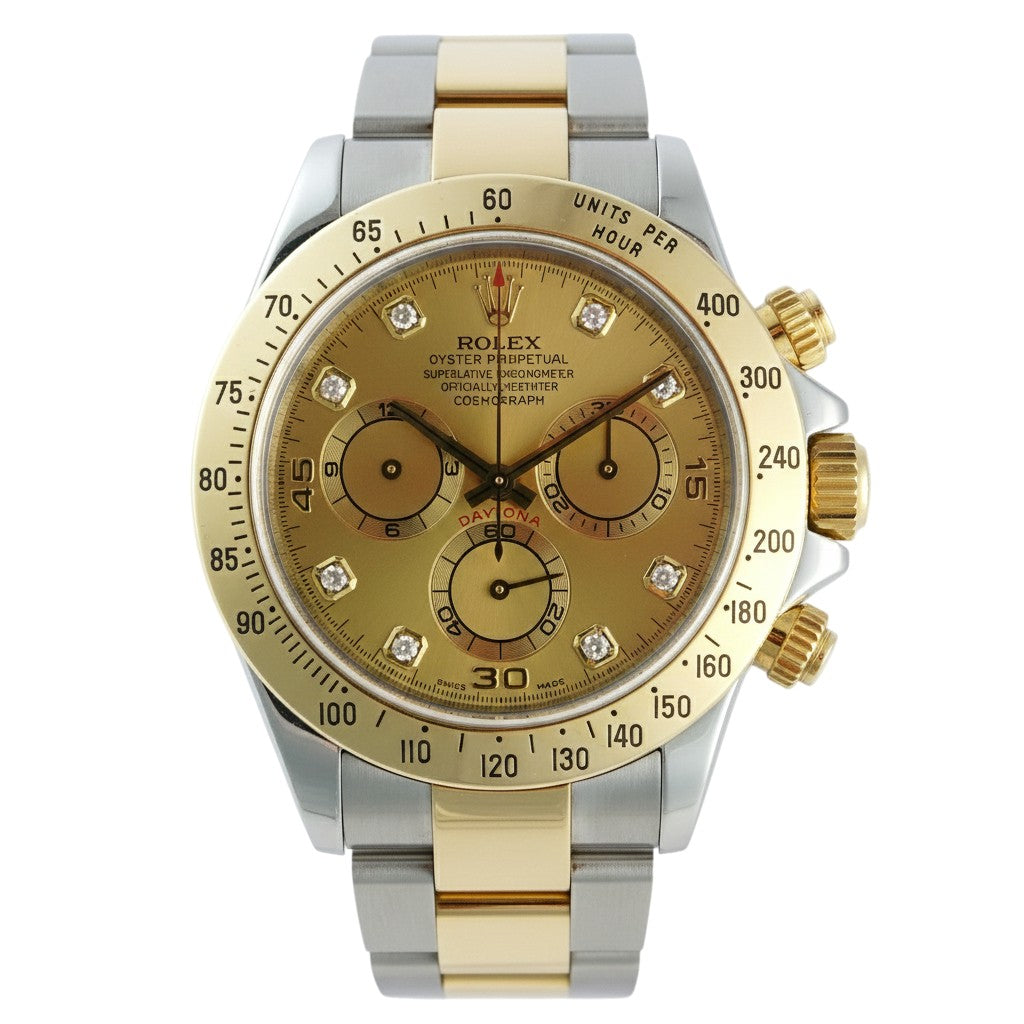 Two-tone gold and silver watch with a detailed face on a white background