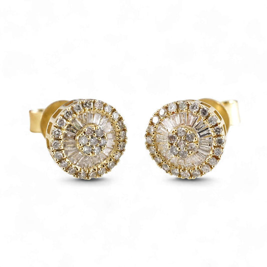 14k Yellow Gold Diamond Round Stud Earrings image 0