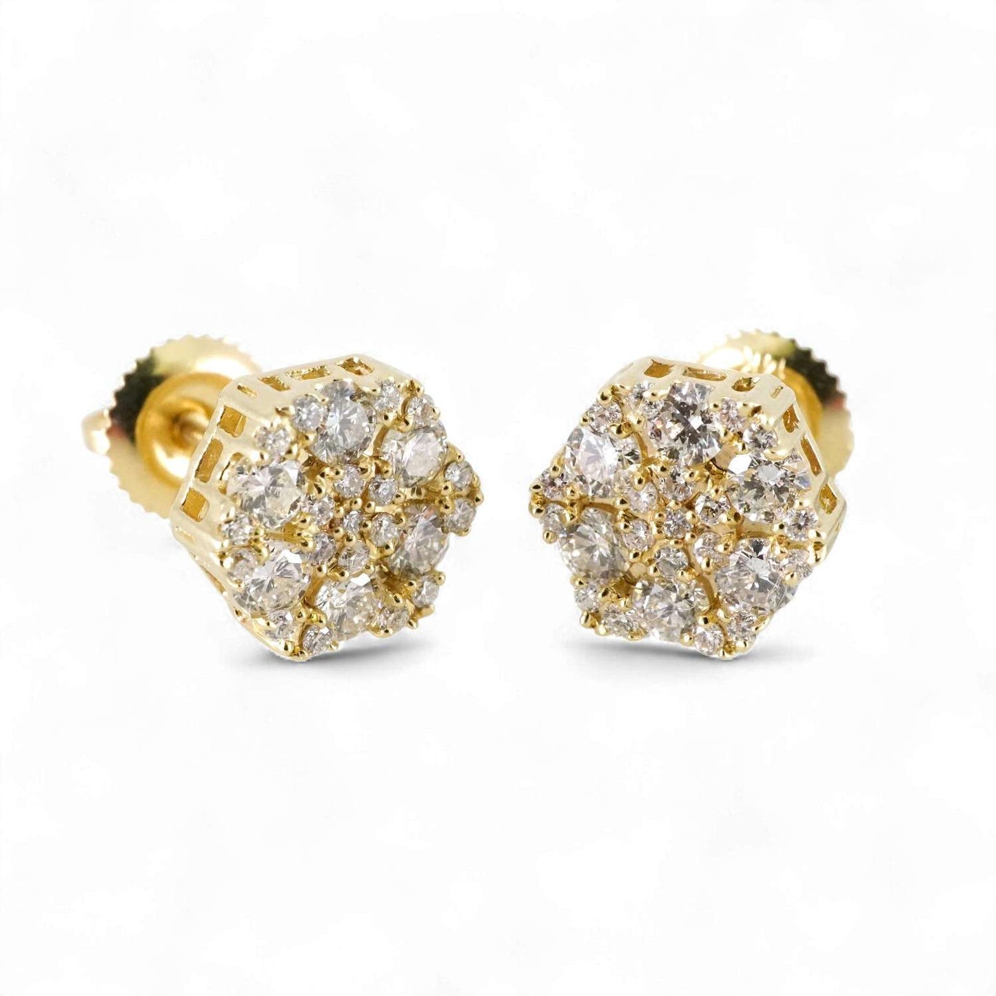 14k Yellow Gold Diamond Hexagonal Flower Earring image 0