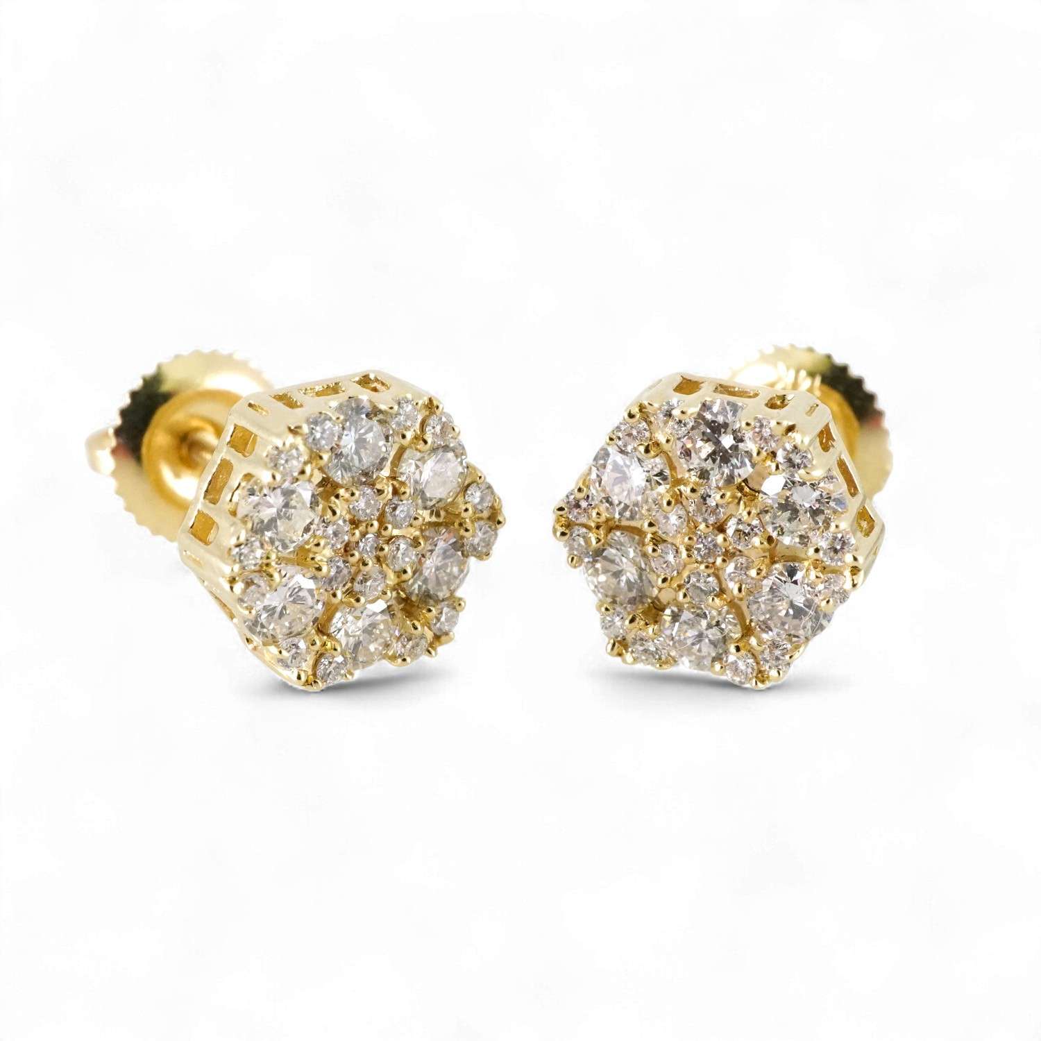 14k Yellow Gold Diamond Hexagonal Flower Earring image 0