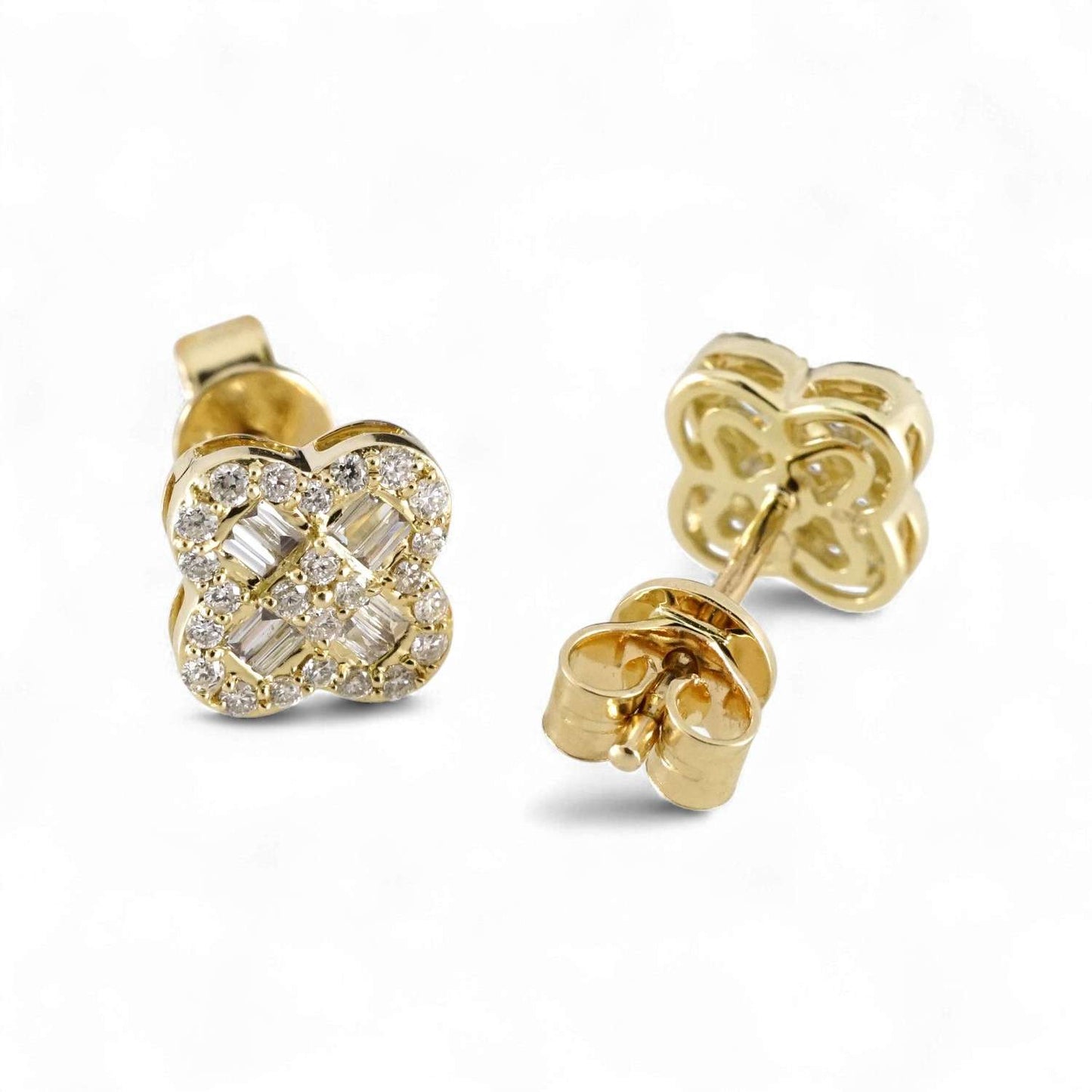 14k Yellow Gold Diamond Flower Earrings image 1