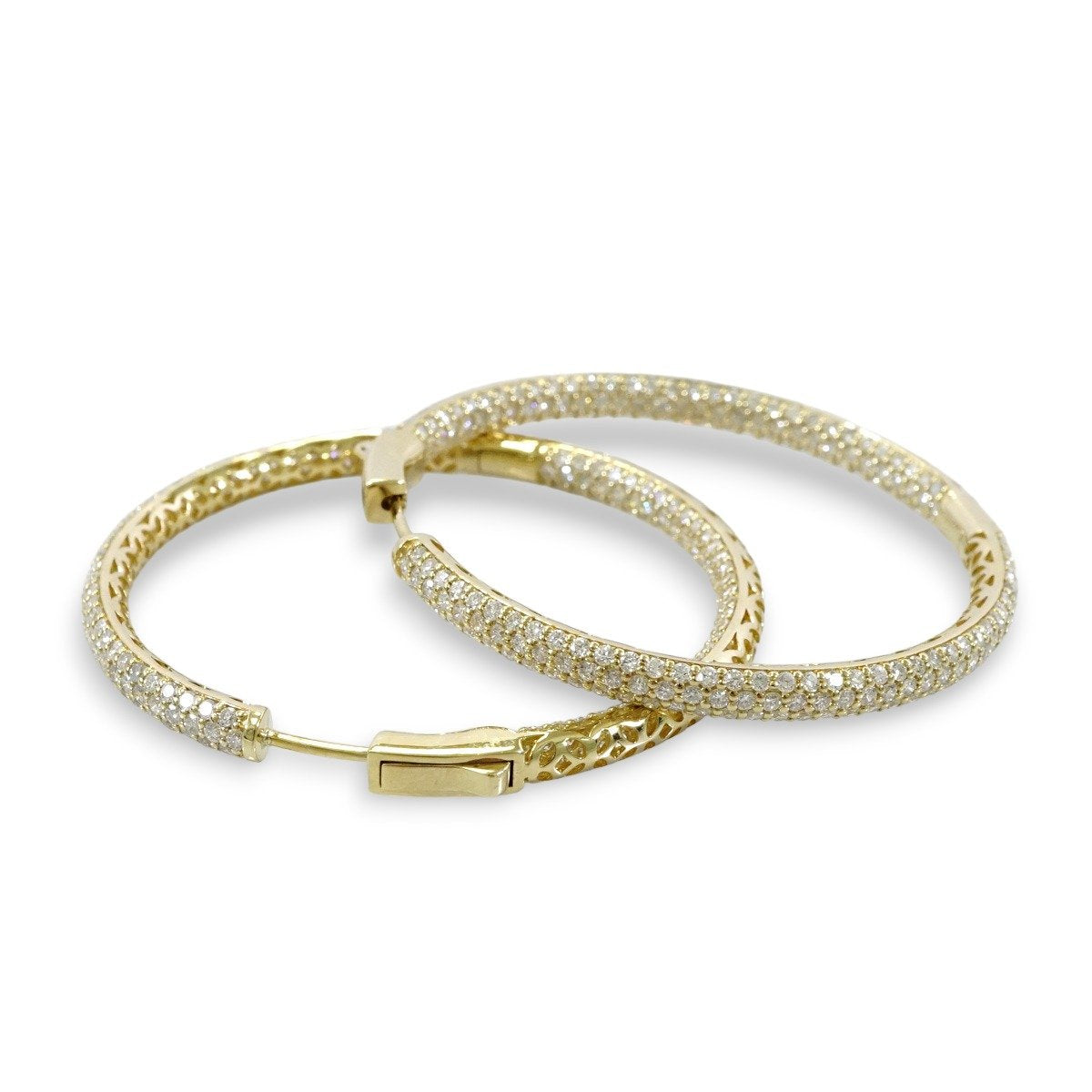 14k Diamond Gold Hoops 2 Inches image 1