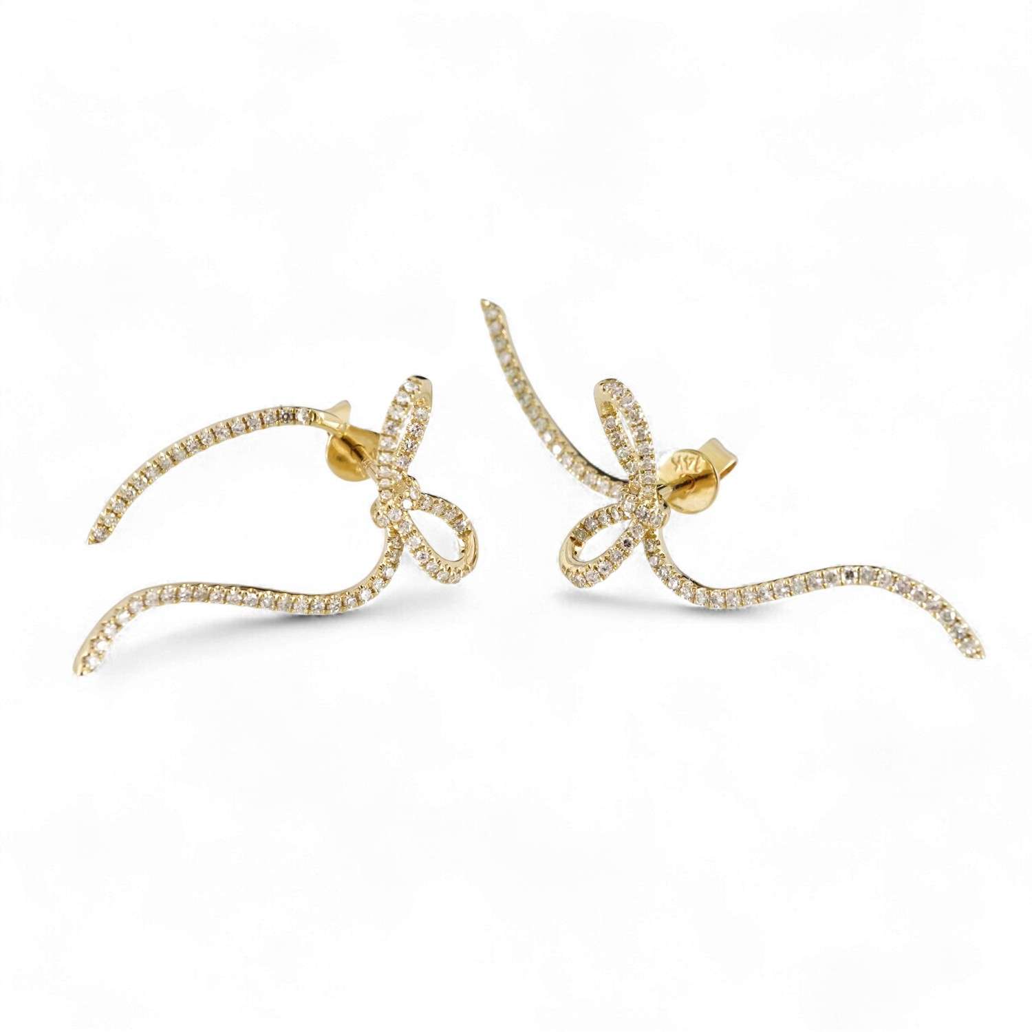 Diamond Ribbon Studs in 14k Yellow Gold image 0