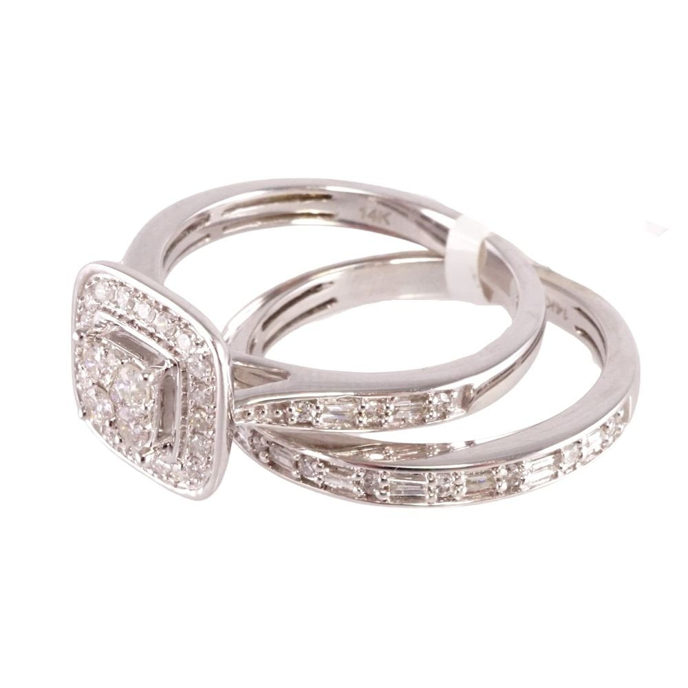 Diamond White Gold Engagement Duo Set Ring 14k image 2
