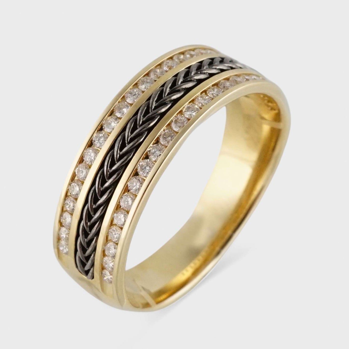 14k Yellow Gold Diamond with Black Band Ring image 0