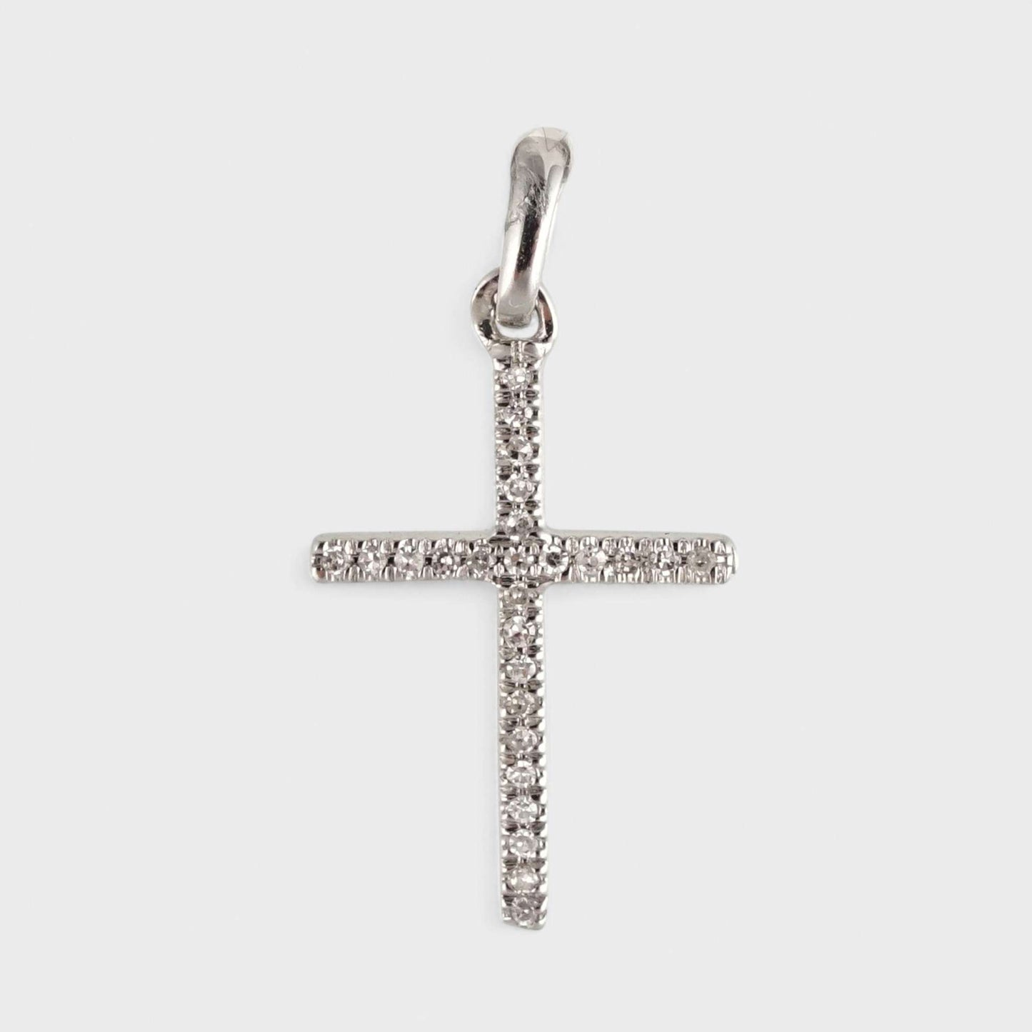 14k White Gold Small Cross Pendant with Diamonds image 0