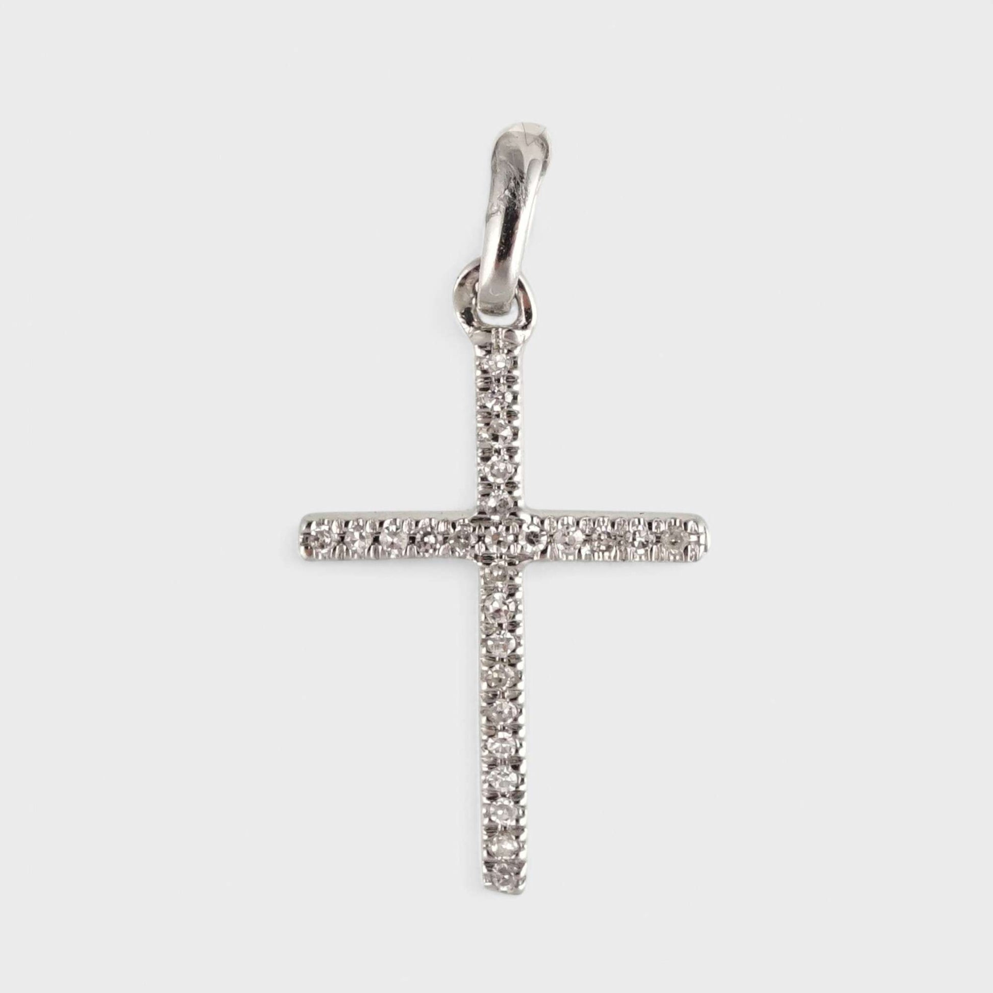 14k White Gold Small Cross Pendant with Diamonds image 0