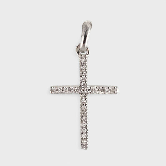 14k White Gold Small Cross Pendant with Diamonds image 0
