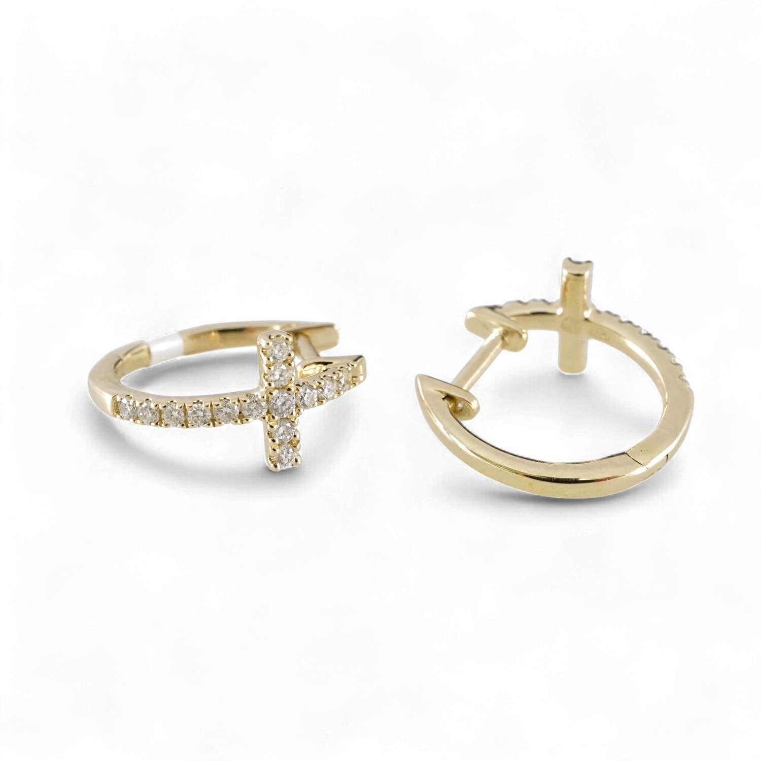14k Yellow Gold Diamond Cross Studs image 1