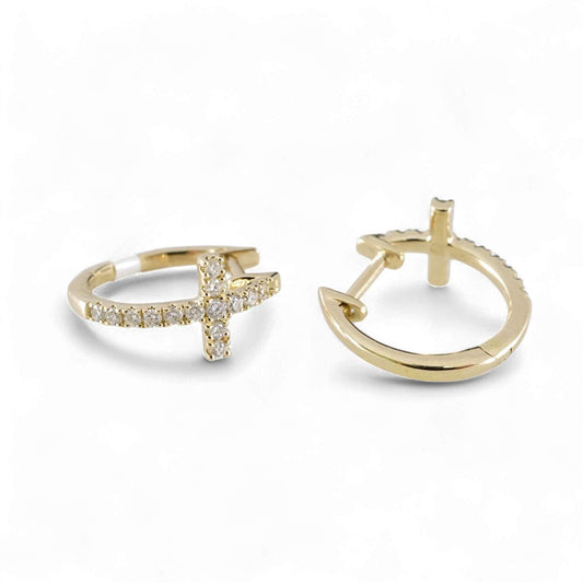 14k Yellow Gold Diamond Cross Studs image 1