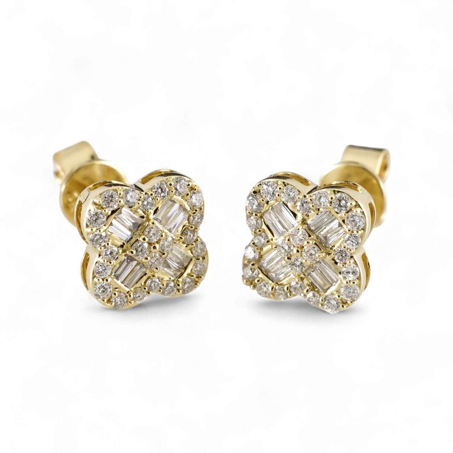 14k Yellow Gold Diamond Flower Earrings image 0