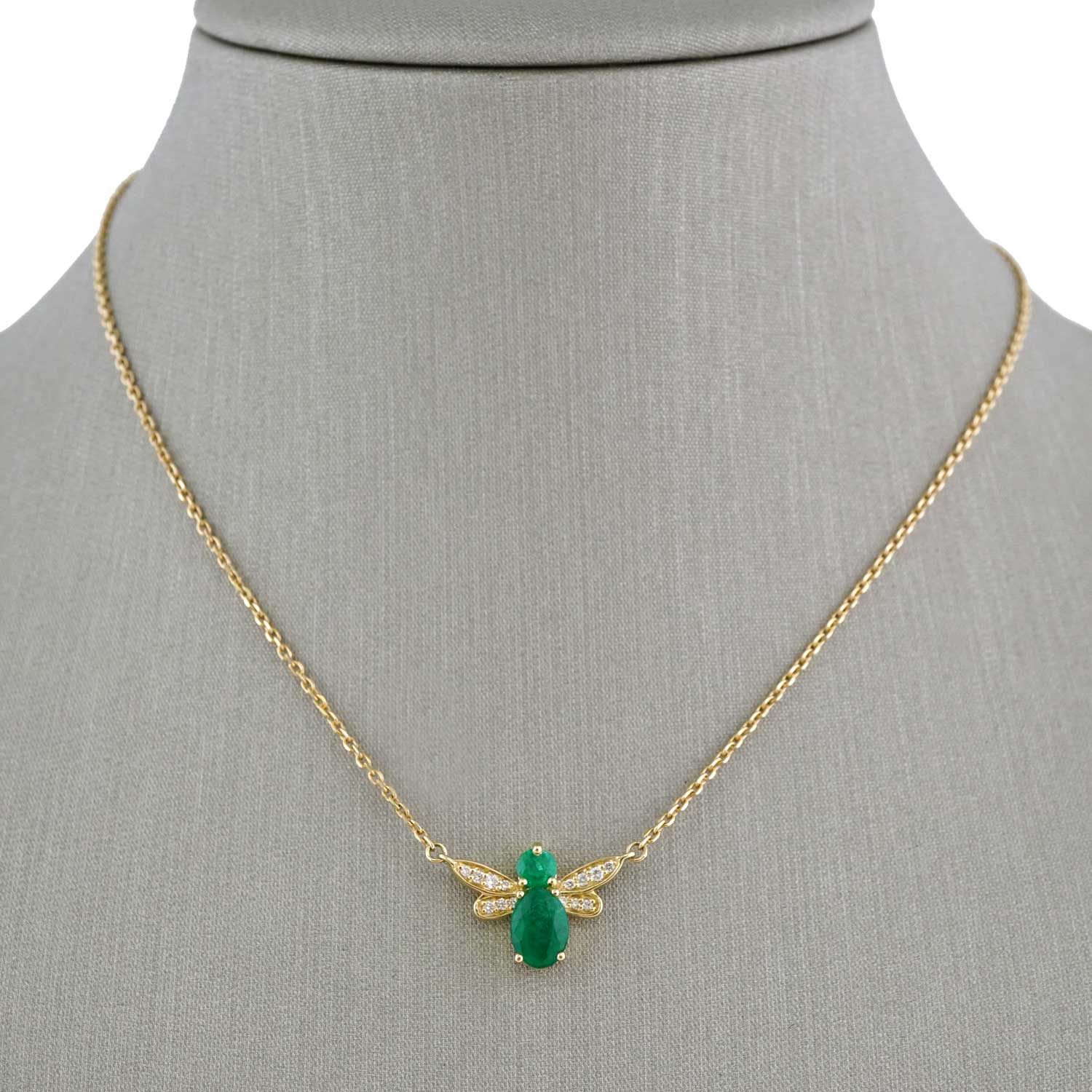 14k Yellow Gold Diamond Green Bee Chain image 0