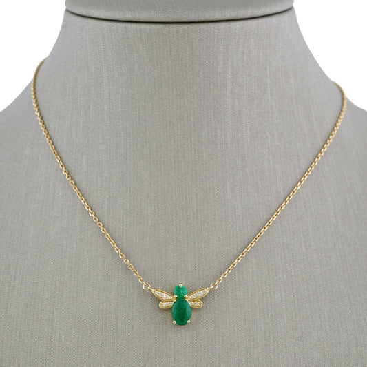 14k Yellow Gold Diamond Green Bee Chain image 0