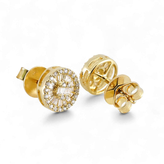 14k Yellow Gold Diamond Round Earrings image 1