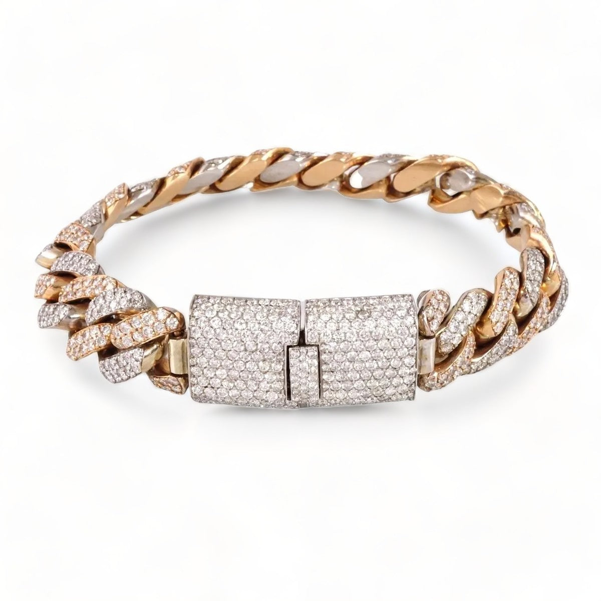 14k Gold Diamond Two Colors Cuban Link Bracelet image 0