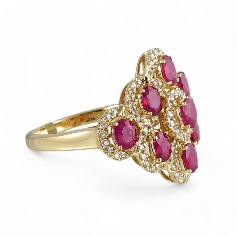 14k Gold Diamond Red Stones Ring image 2