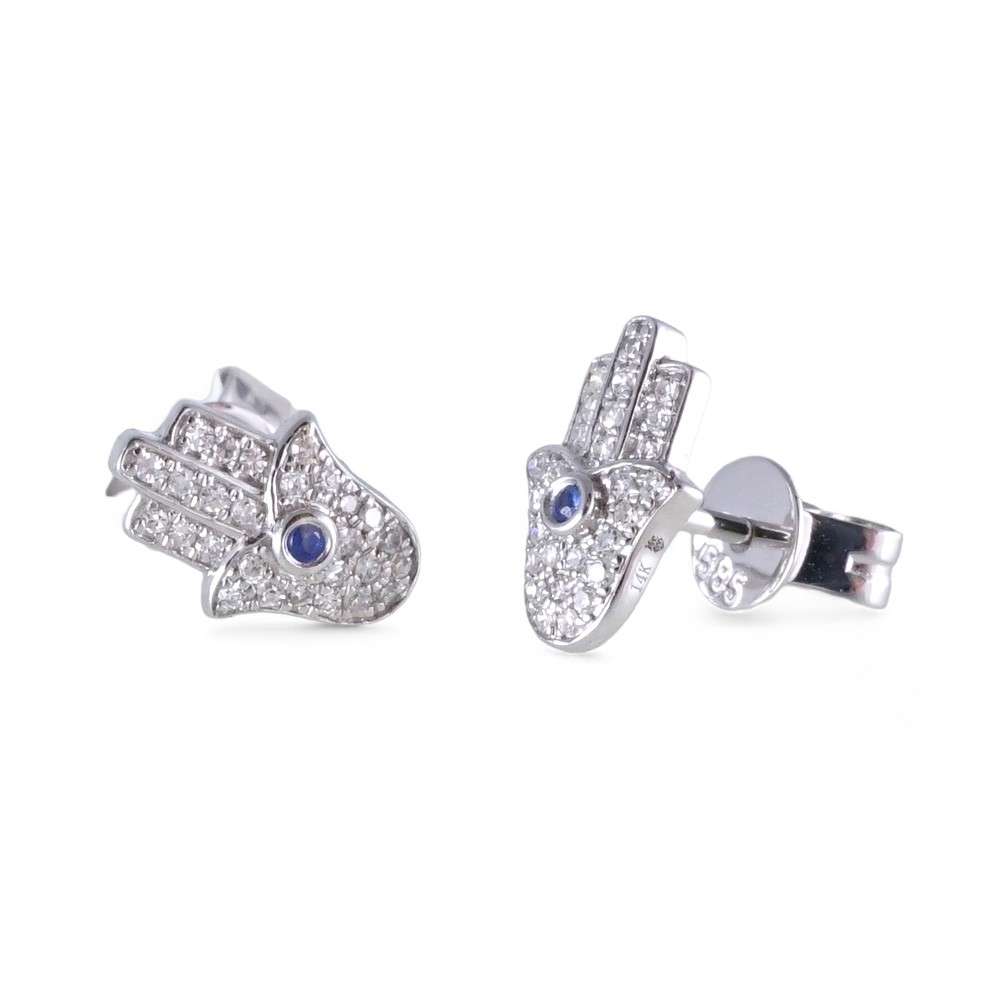 14k White Gold Hamsa Earring Studs image 2