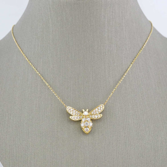 14k Yellow Gold Diamond Bee Pendant Chain image 0