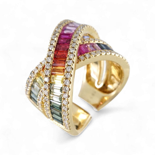 14k Yellow Gold Diamond Multi-colored Ring image 0