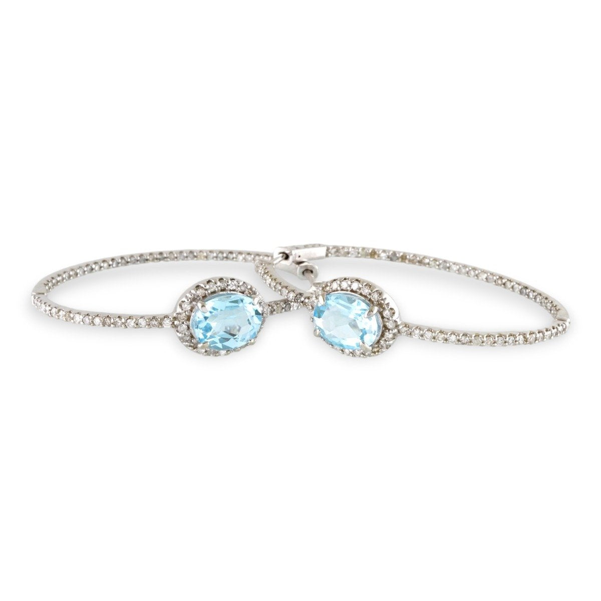 14k Diamond Light Blue Stone and White Gold Hoops image 2