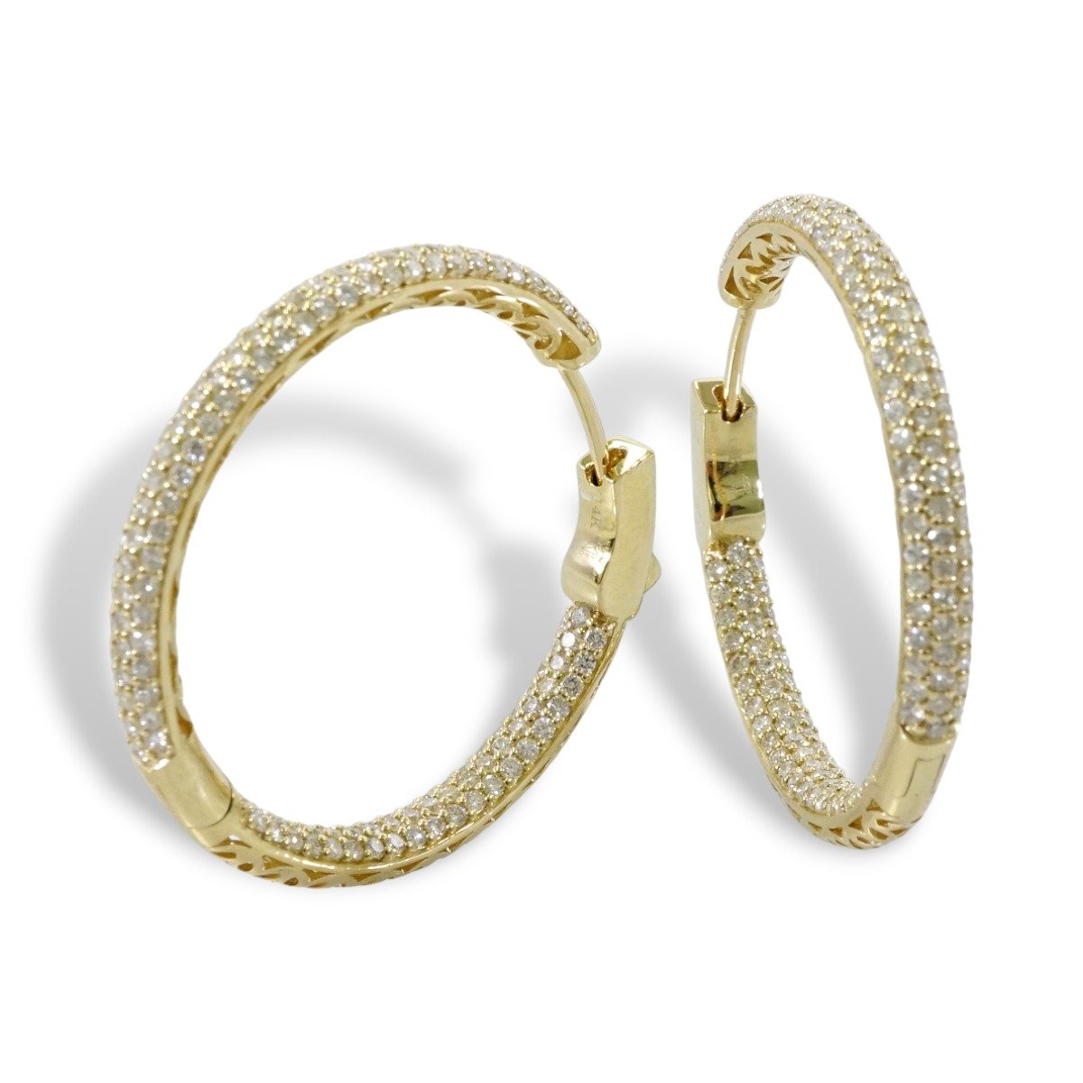 14k Diamond Gold Hoops 2 Inches image 0