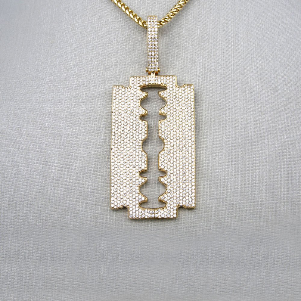 14k Yellow Gold Diamond Razor Blade Pendant image 1