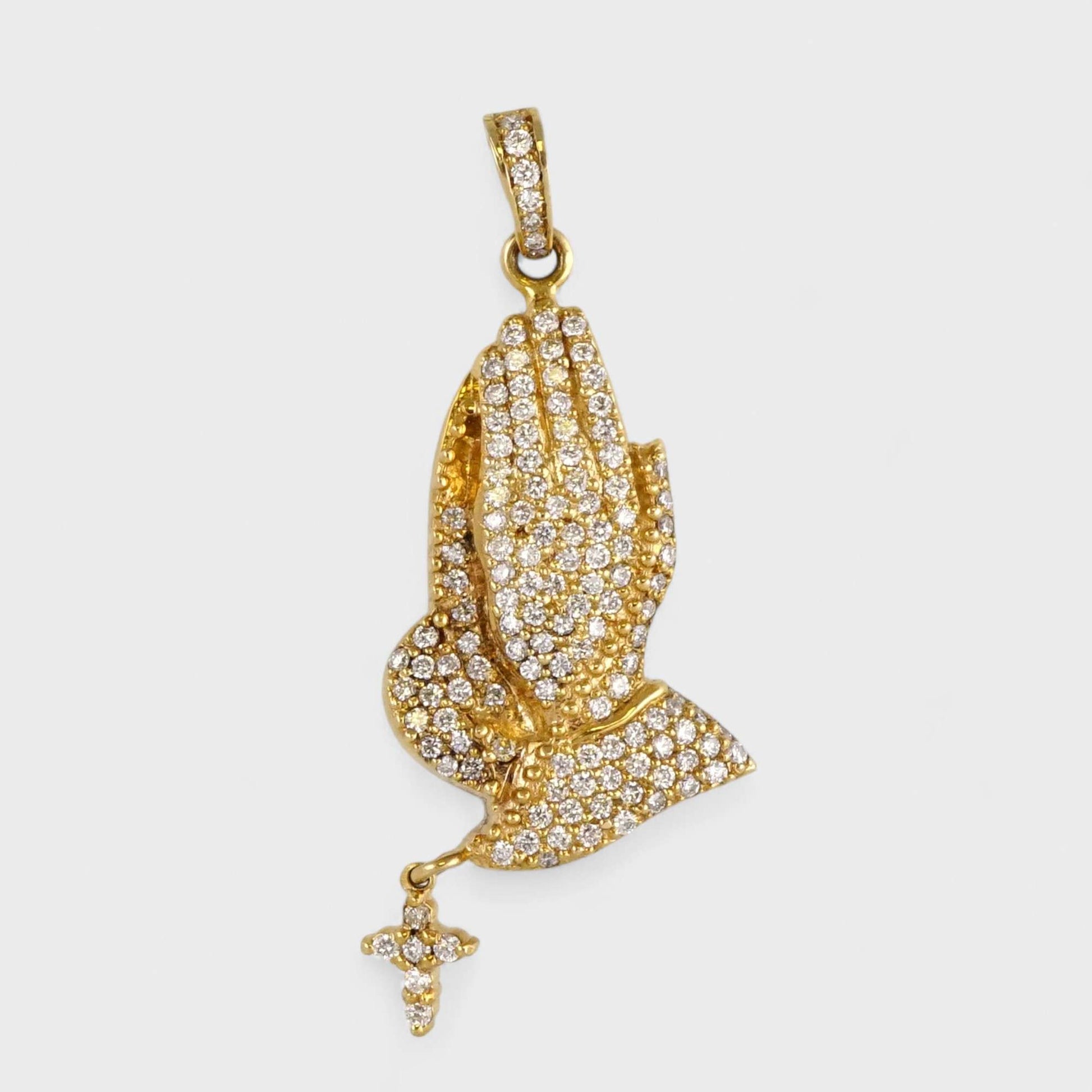 14k Yellow Gold Diamond Prayer Hands Pendant image 0