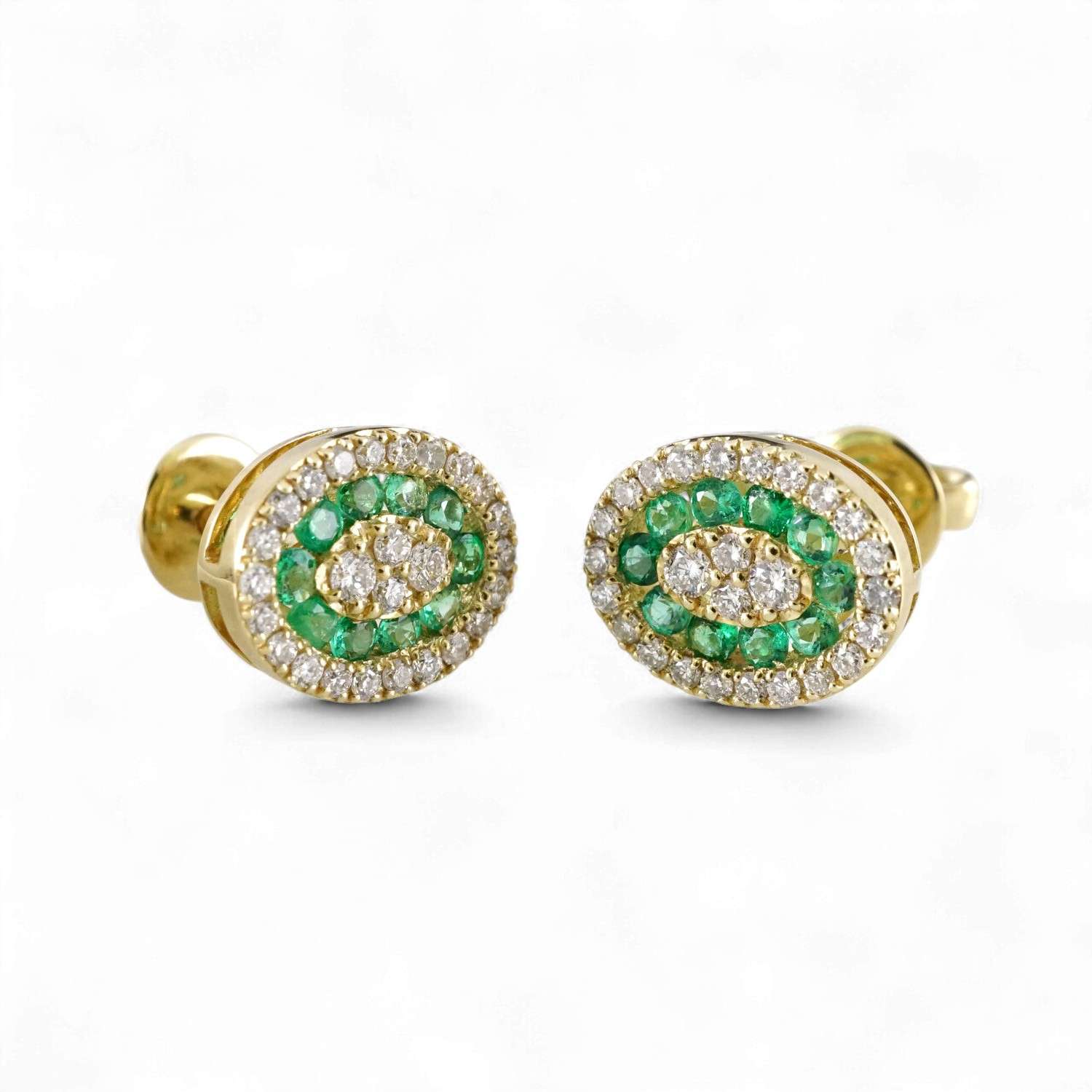 14k Yellow Gold Diamond Green Oval Earring image 0