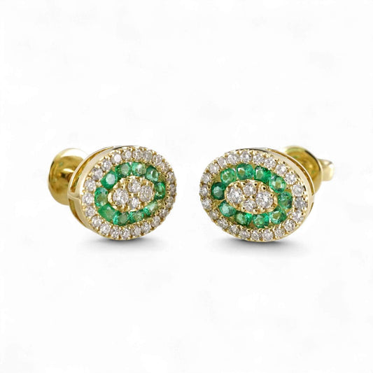 14k Yellow Gold Diamond Green Oval Earring image 0