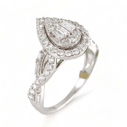 10k White Gold Diamond Almond Ring image 0